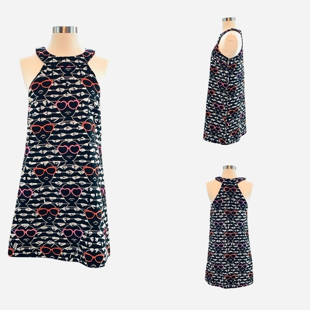 Hutch Anthropologie Pink/Black Sleeveless Halter Dress Novelty Sunglasses Print